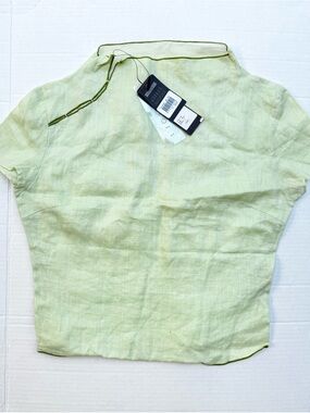 Light Green Cotton Linen Chinese-Style Short-Sleeve Blouse